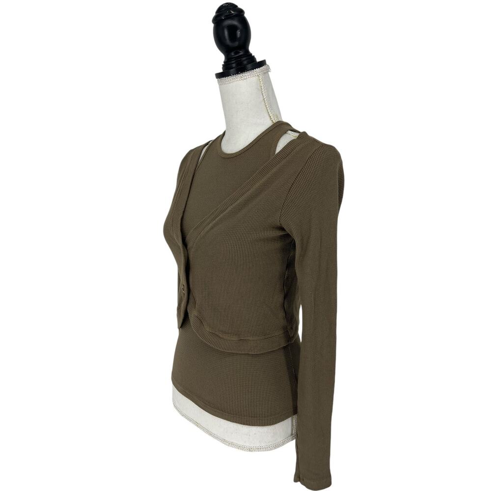 Monrow Baby Thermal Double Layer Cardi Top in Stone Green - Picture 5 of 11